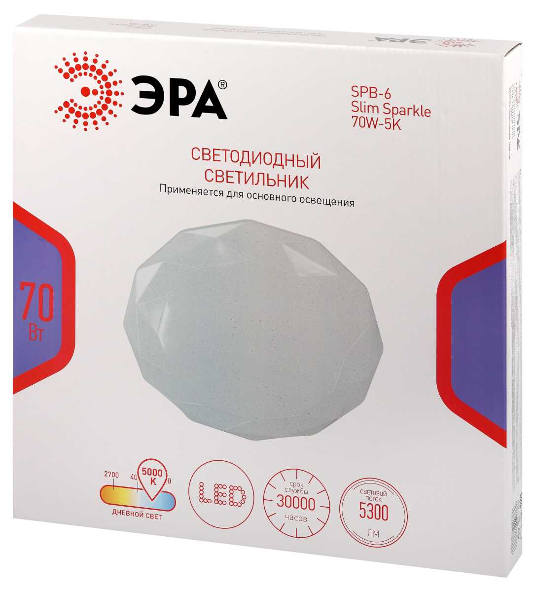 фото светильник потолочный светодиодный эра классик без ду spb-6 wh 70w-5k slim sparkle б0069791 | 220svet.ru