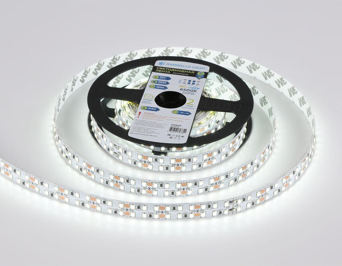 фото светодиодная лента дневной белый ambrella light 19,2w/m 240led/m 2835smd 6500к 5m gs1603 | 220svet.ru
