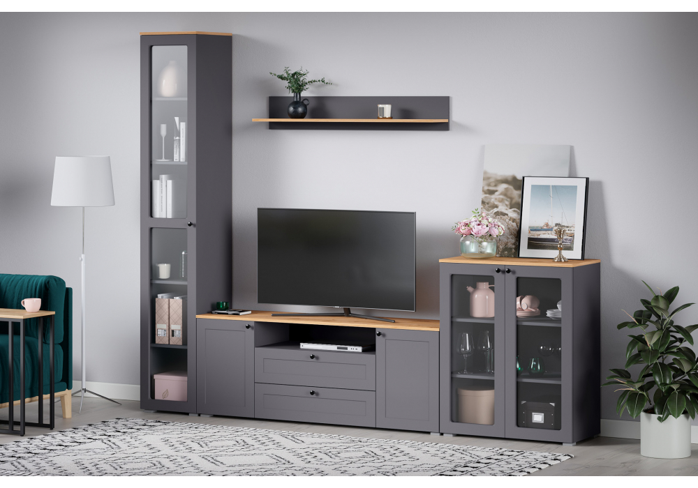 фото тв-тумба woodville опра серый графит / дуб золотой craft 676803 | 220svet.ru