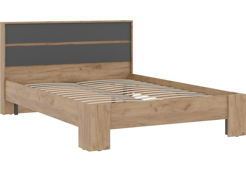 фото полутораспальная кровать woodville элла 140х200 серый графит 0162 / дуб крафт золото 586702 | 220svet.ru