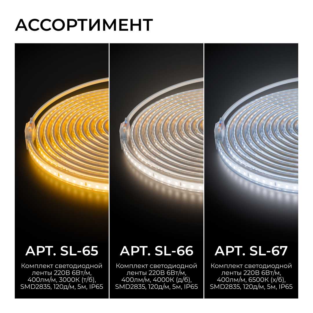 фото комплект светодиодной влагозащищенной ленты ogm 6w/m 120led/m 2835smd теплый белый 15m sl-68 | 220svet.ru