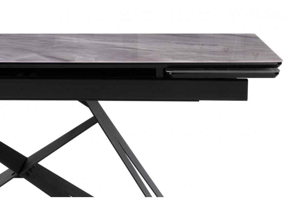 фото стол стеклянный раскладной woodville блэкберн 140(200)х80х75 серый мрамор / черный 612169 | 220svet.ru