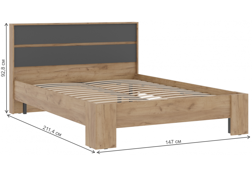 фото полутораспальная кровать woodville элла 140х200 серый графит 0162 / дуб крафт золото 586702 | 220svet.ru