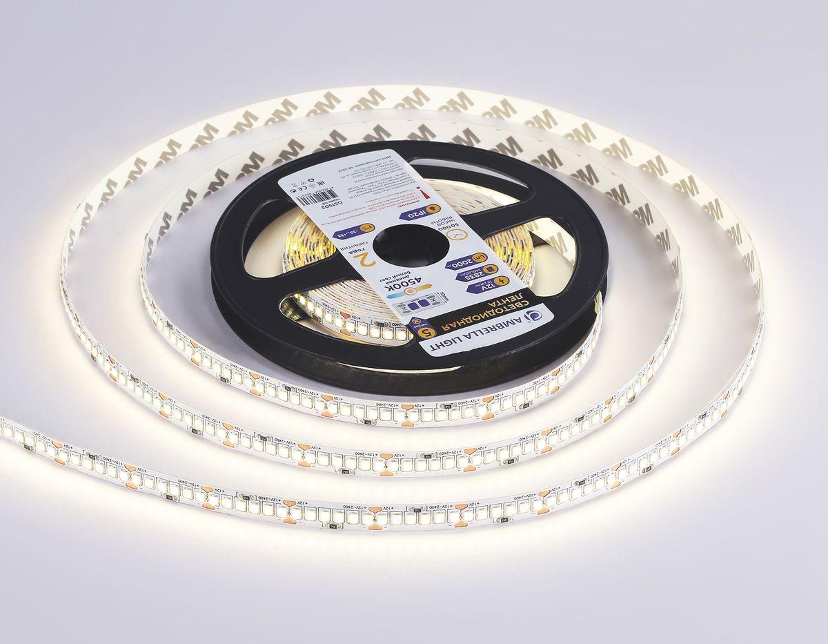 фото светодиодная лента дневной белый ambrella light 19,2w/m 240led/m 2835smd 4500к 5m gs1502 | 220svet.ru