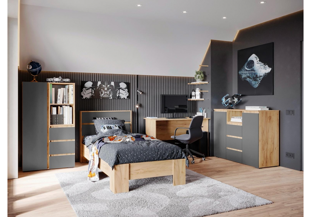 фото комод woodville элла серый графит / дуб крафт золото 586664 | 220svet.ru