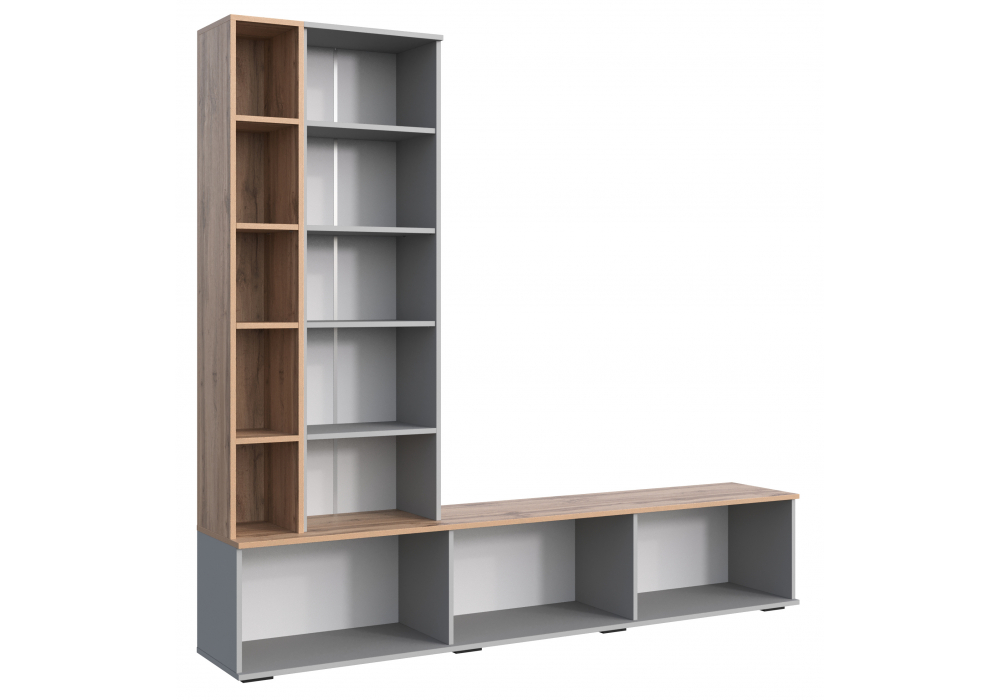 фото готовая гостиная комплектация 1 woodville филеста шиншилла серая / дуб вотан 664940 | 220svet.ru