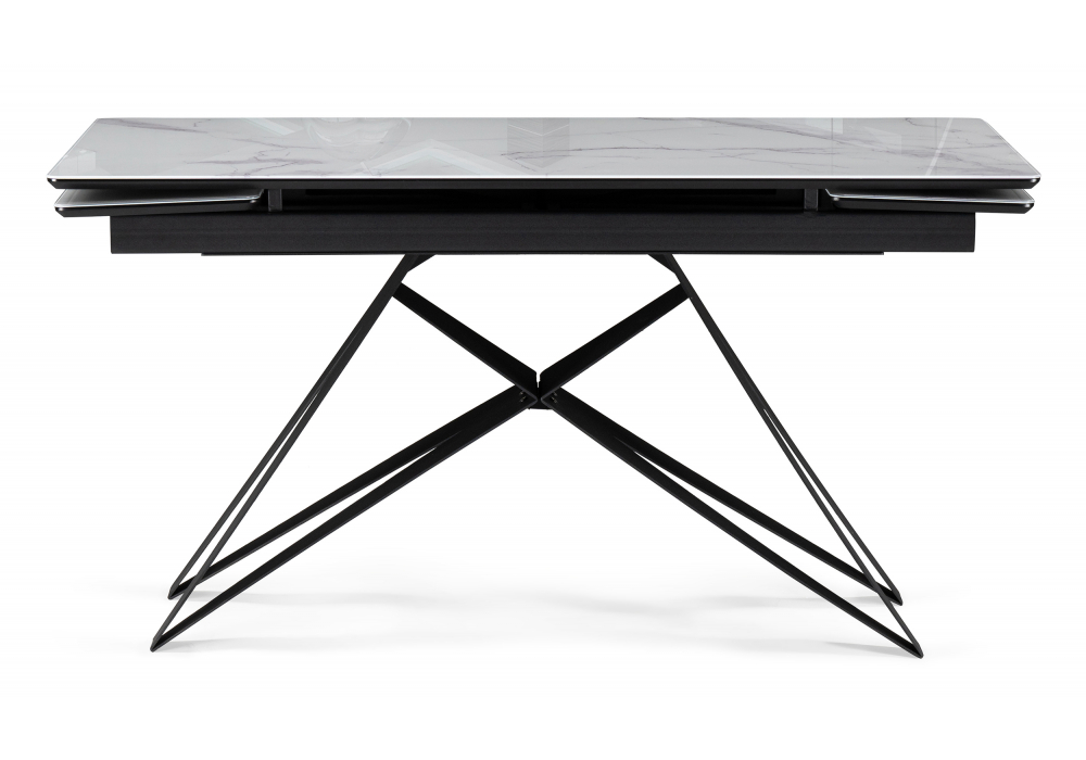 фото стол стеклянный раскладной woodville блэкберн 140(200)х80х75 белый мрамор кристл / черный 612167 | 220svet.ru