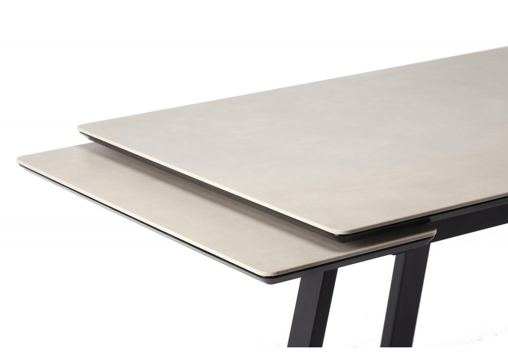 фото керамический стол раскладной 120(180)х80 woodville памелла carmen light grey / черный 622884 | 220svet.ru