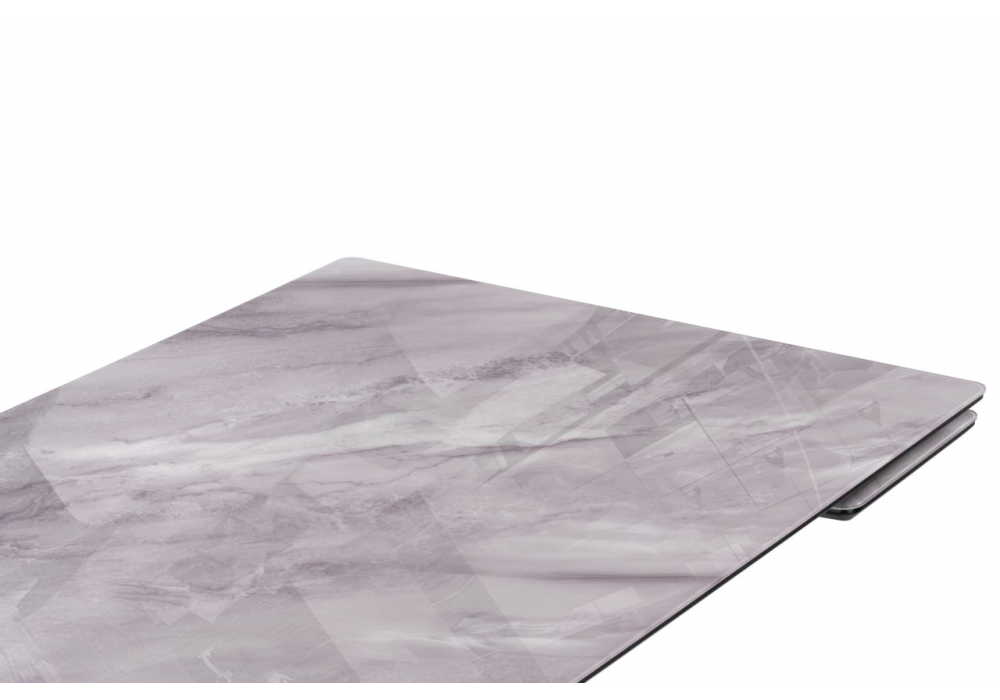 фото стол стеклянный раскладной woodville блэкберн 140(200)х80х75 серый мрамор / черный 612169 | 220svet.ru