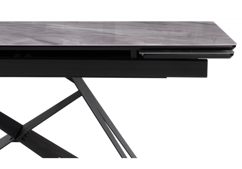 фото стол стеклянный раскладной woodville блэкберн 140(200)х80х75 серый мрамор / черный 612169 | 220svet.ru