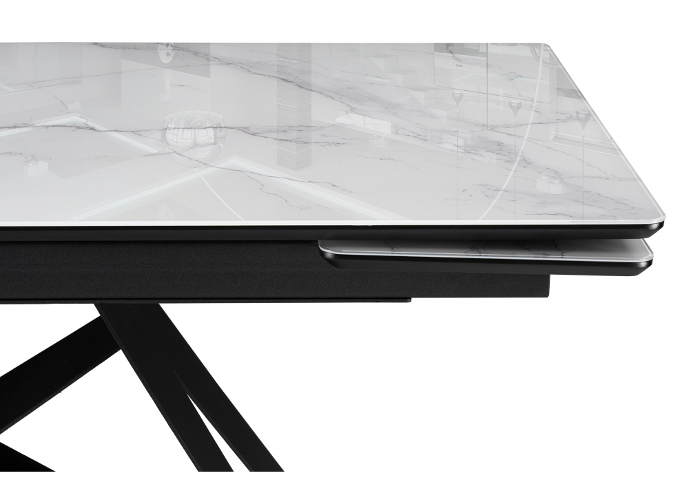 фото стол стеклянный раскладной woodville блэкберн 140(200)х80х75 белый мрамор кристл / черный 612167 | 220svet.ru