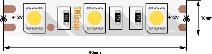 фото лента swg 14,4w/m  60led/m 5050smd желтый 5m swg560-12-14.4-y-m 009262 | 220svet.ru