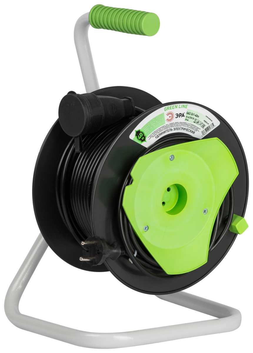 фото удлинитель силовой эра green line gaz-2x1-40m greenline на катушке пластик 1 розетка без заземления 40м пвс 2x1мм2 б0065109 | 220svet.ru