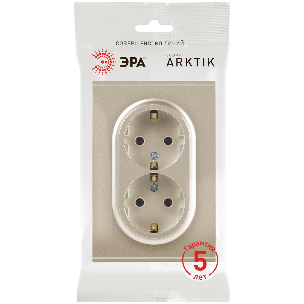 фото розетка эра arktik 16-2104-04 двойная с заземлением 2x2p+e schuko 16а-250в шампань б0070447 | 220svet.ru