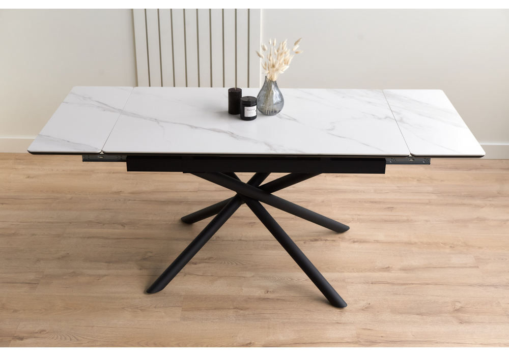 фото керамический стол раскладной 120(180)х80 woodville мэриан snow alpin white / черный 625715 | 220svet.ru