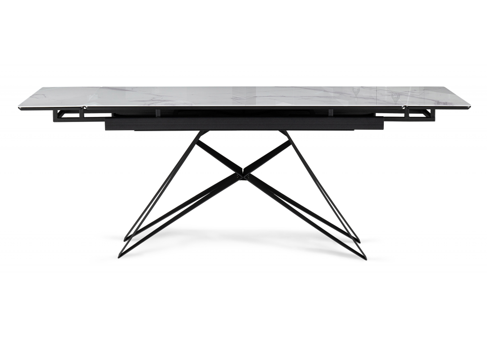 фото стол стеклянный раскладной woodville блэкберн 140(200)х80х75 белый мрамор кристл / черный 612167 | 220svet.ru