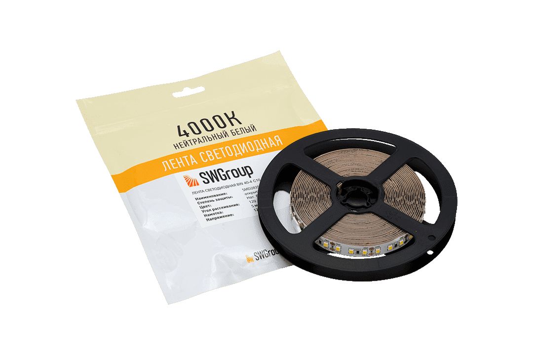 фото лента swg 12w/m 120led/m 2835smd дневной белый 5m swg2120-12-12-nw-м 009236 | 220svet.ru