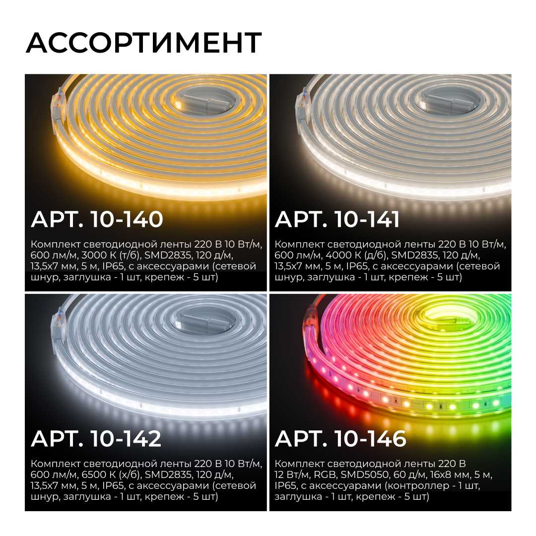 фото комплект светодиодной влагозащищенной ленты apeyron 10w/m 120led/m 2835smd холодный белый 5m 10-142 | 220svet.ru