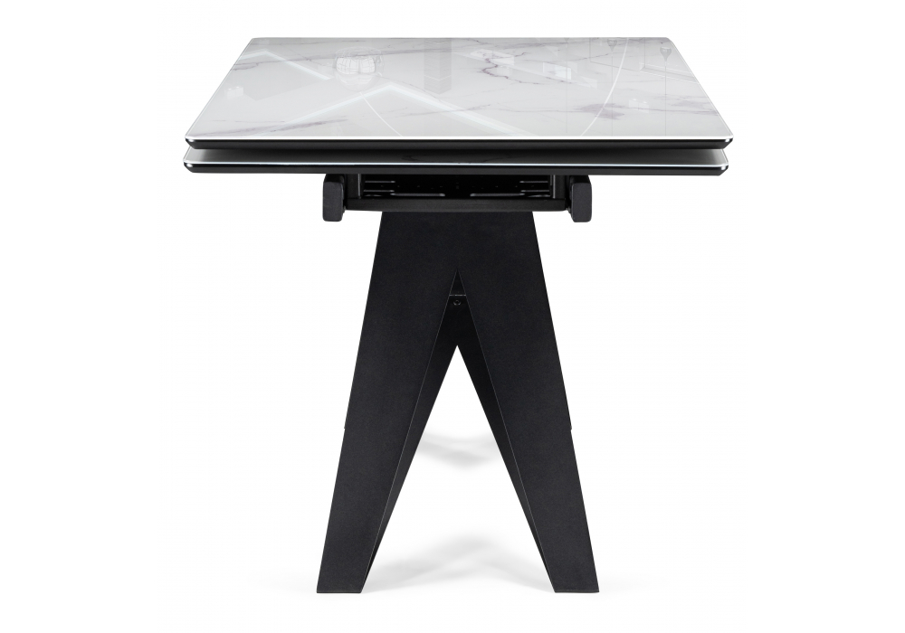 фото стол стеклянный раскладной woodville блэкберн 140(200)х80х75 белый мрамор кристл / черный 612167 | 220svet.ru
